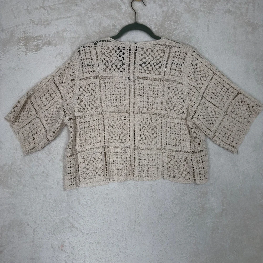 Liv Los Angeles Crochet Granny Square Cardigan XL Cream Boho NWT Western Layer